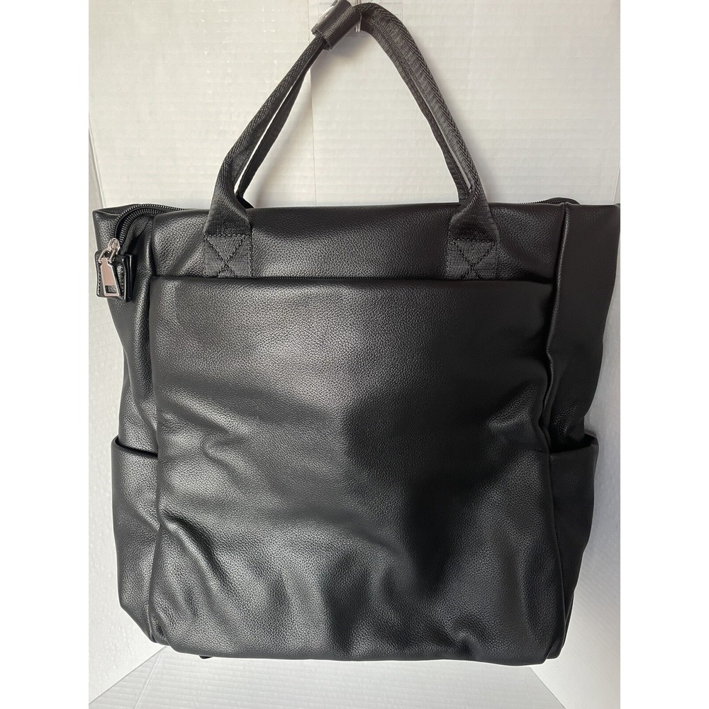 Faux Leather Black Backpack Laptop Bag Preowned